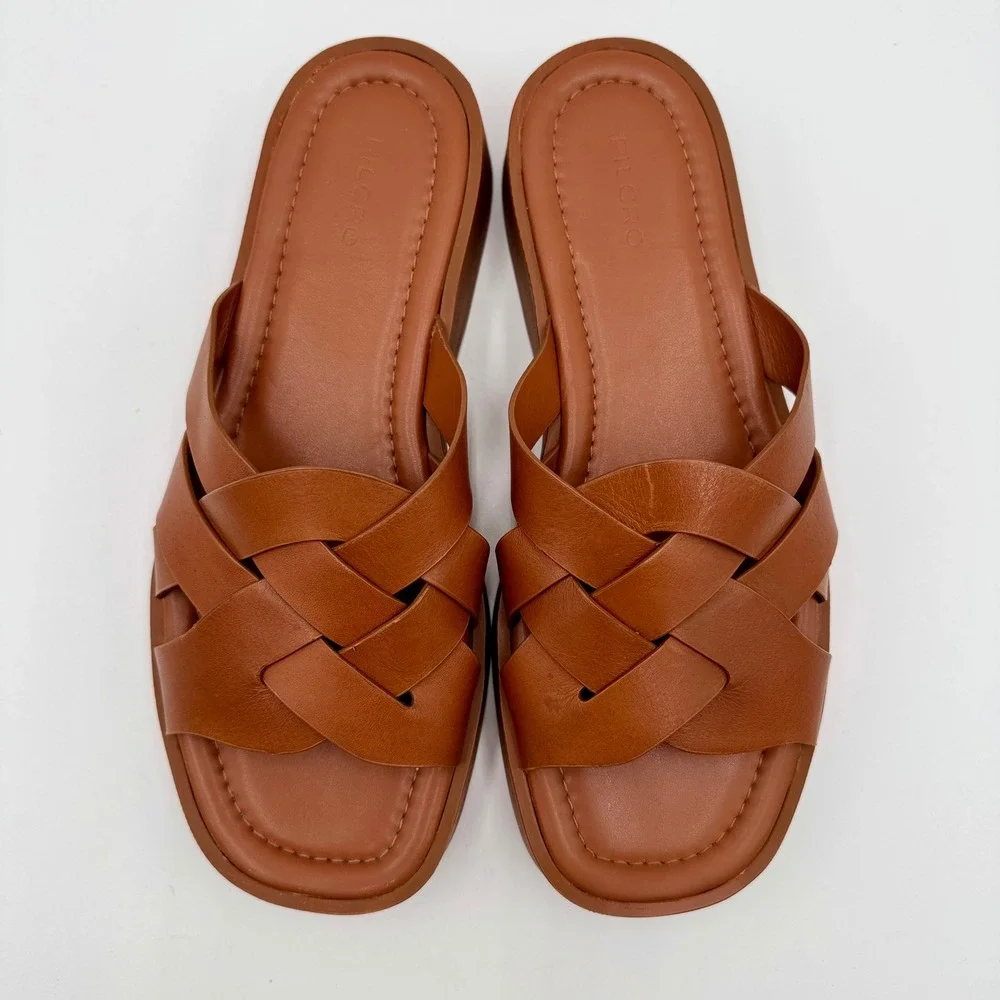 Pilcro Anthropologie Woven Slide Sandals Platform Women 40 EU 9 US Brown Leather